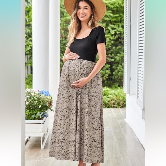 Elegant Leopard Print Maternity Dress - Picture 1 of 6